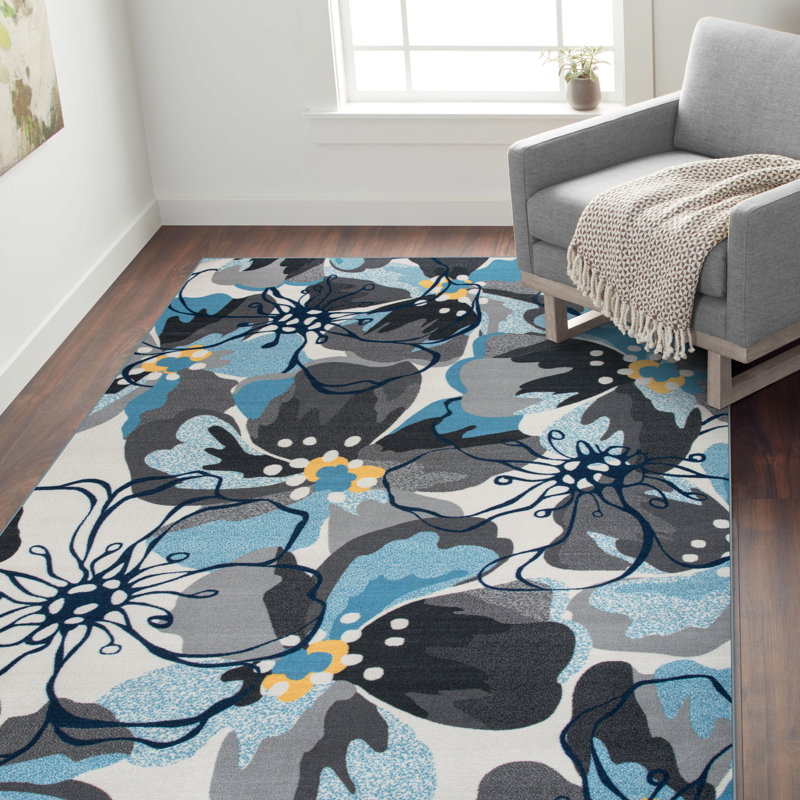 Ebern Designs Dicha Floral Grey/Blue Area Rug & Reviews Wayfair.ca